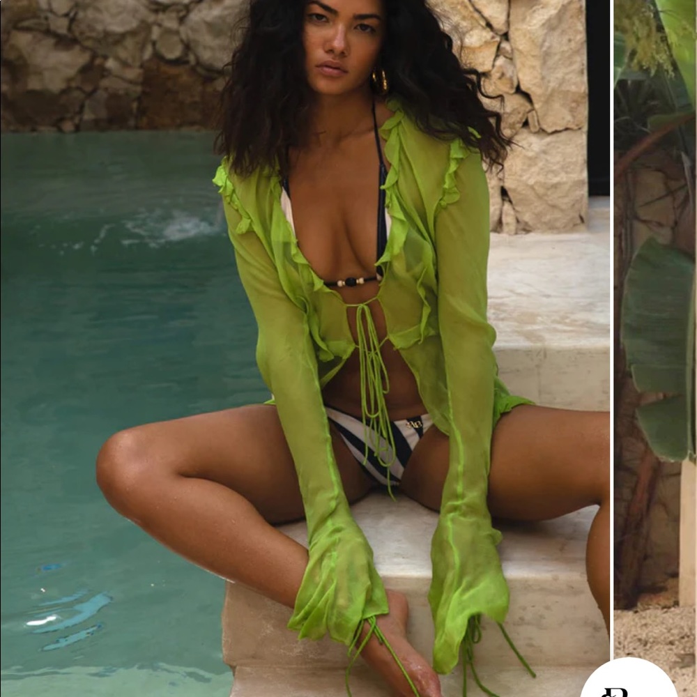 RAT AND BOA LIME GREEN SHEER TIE UP BLOUSE
